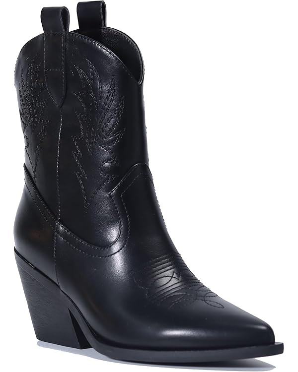Women's Cowboy Boots Ankle Booties – Stylish Pointed Toe, Side Zipper, Mid Heel Western Cowgirl... | Amazon (US)