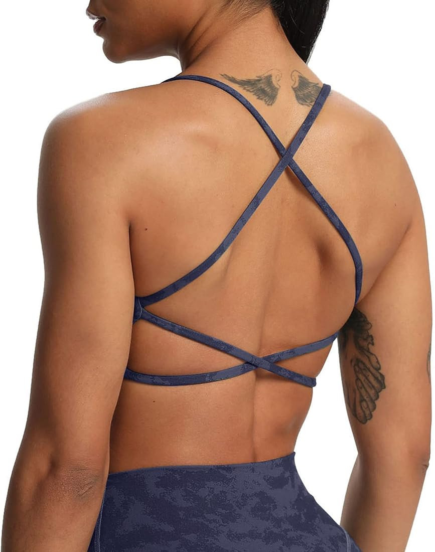 Aoxjox Women's Workout Sports Bras Fitness Backless Padded Ivy Low Impact Bra Yoga Crop Tank Top | Amazon (US)