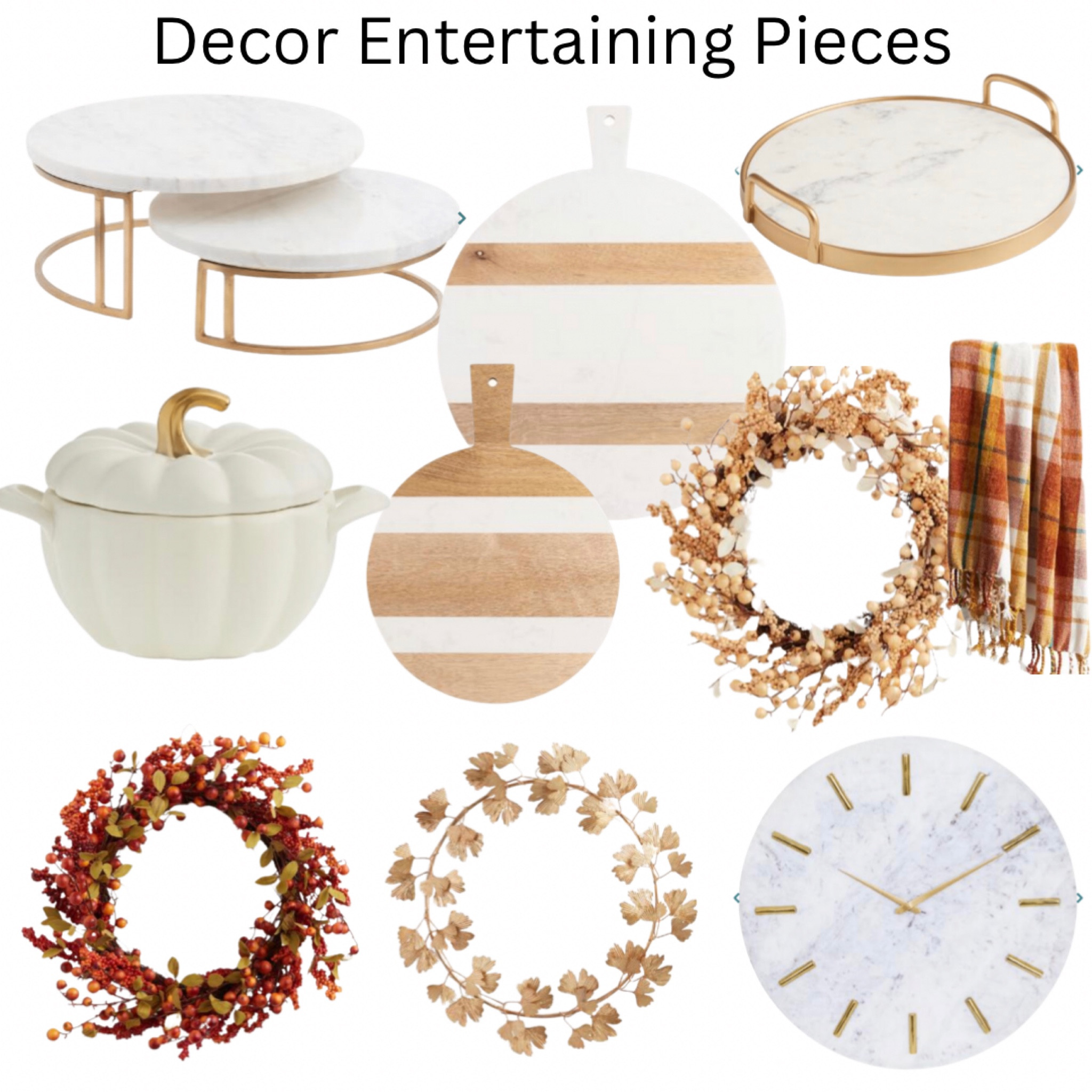 Fall Entertaining Pieces
Cheese Boards, Fall Wreaths, Marble Clock, Pumpkin Serving ware, Marble Serving ware.
Home Entertaining, Home Decor


#LTKstyletip #LTKhome #LTKSeasonal