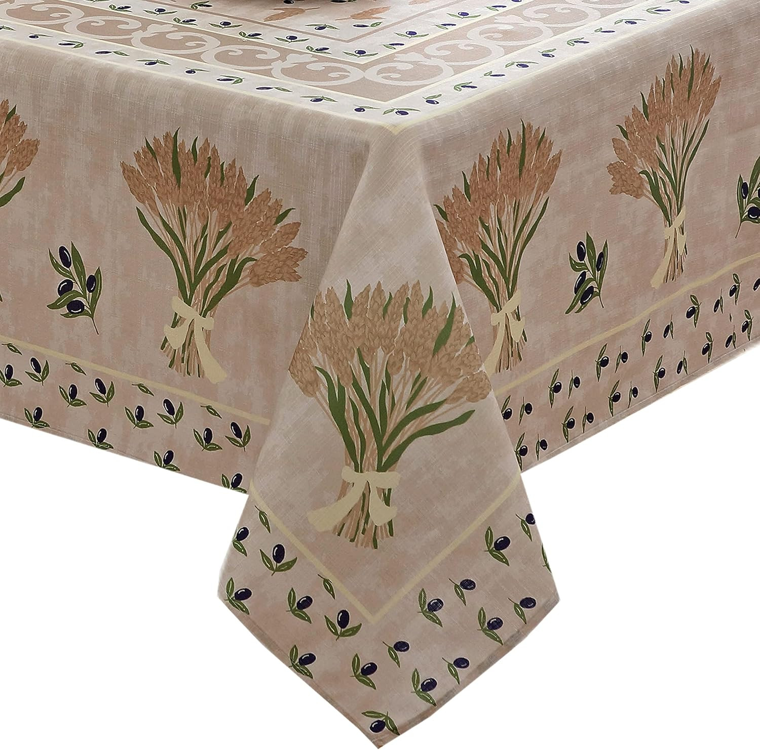 Home Bargains Plus Rectangle Fabric Tablecloth, 60 x 84 Inch, Wheat and Olives Print, Indoor Outd... | Amazon (US)