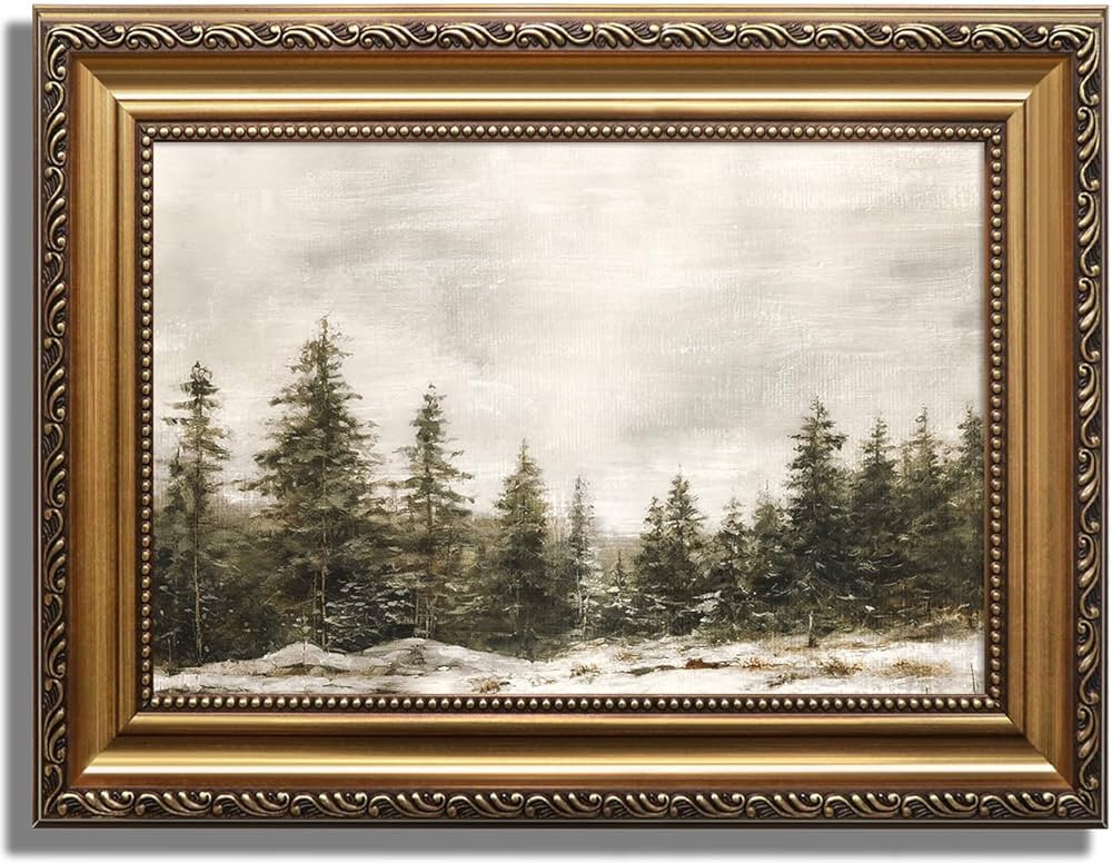 KBKBART Framed Canvas Wall Art Vintage Pine Forest Christmas Art Prints Painting Rustic Landscape... | Amazon (US)
