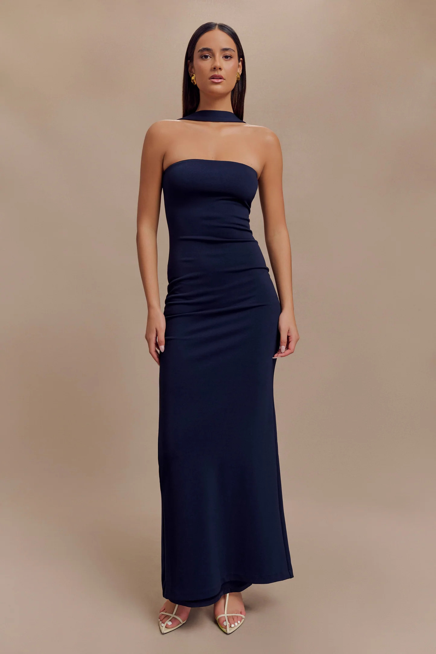 Velma Halter Collar Maxi Dress - Dark Navy | MESHKI US