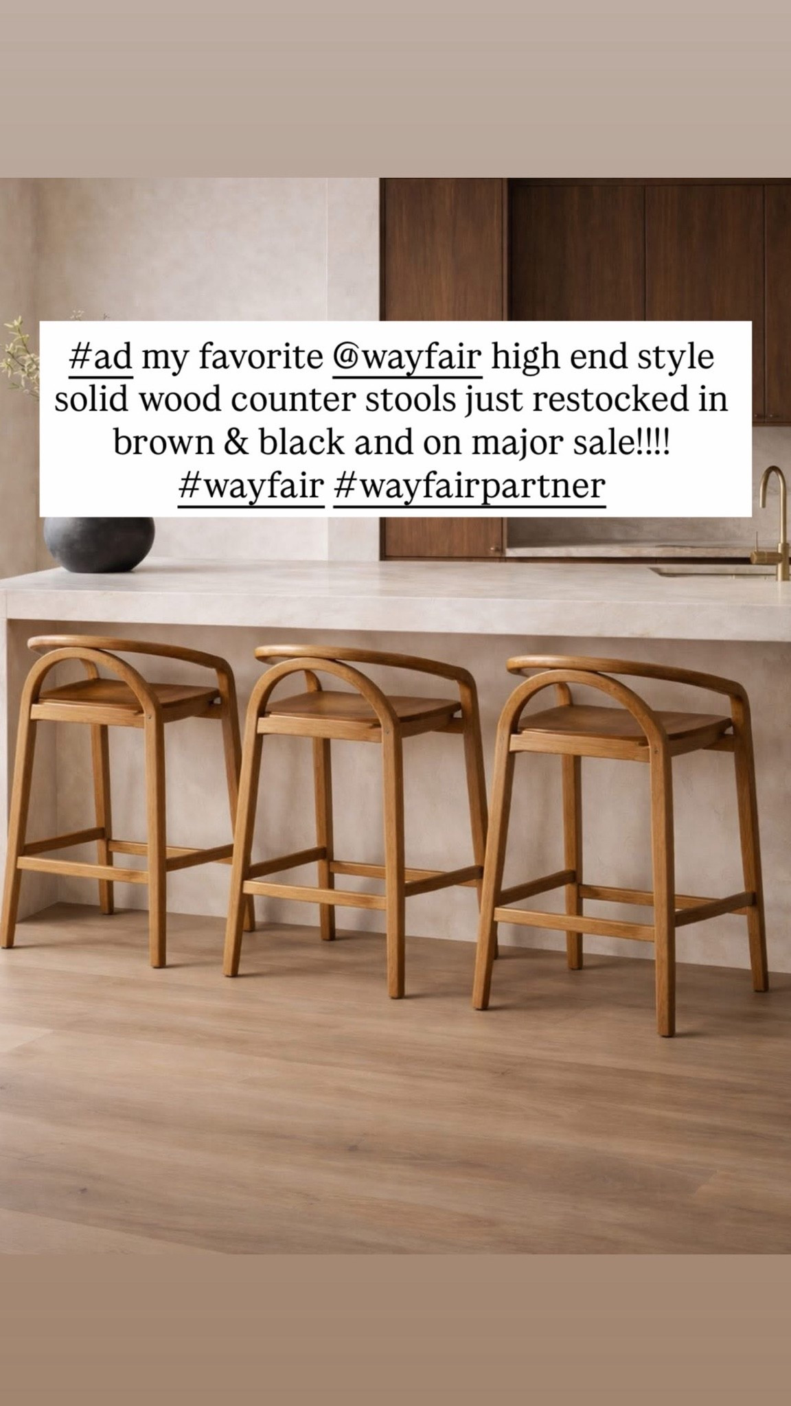 #ad my favorite @Wayfair  high end style solid wood counter stools just restocked in brown & black and on major sale!!!! #wayfair #wayfairpartner