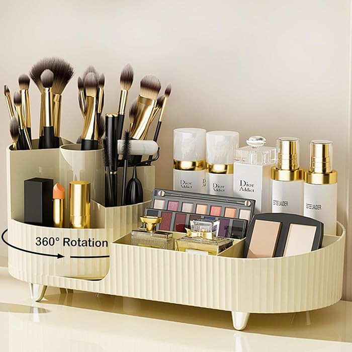 360° Rotating Vanity Makeup Organizer with Brush Holder, Large Spinning Cosmetic Storage for Ski... | Amazon (US)