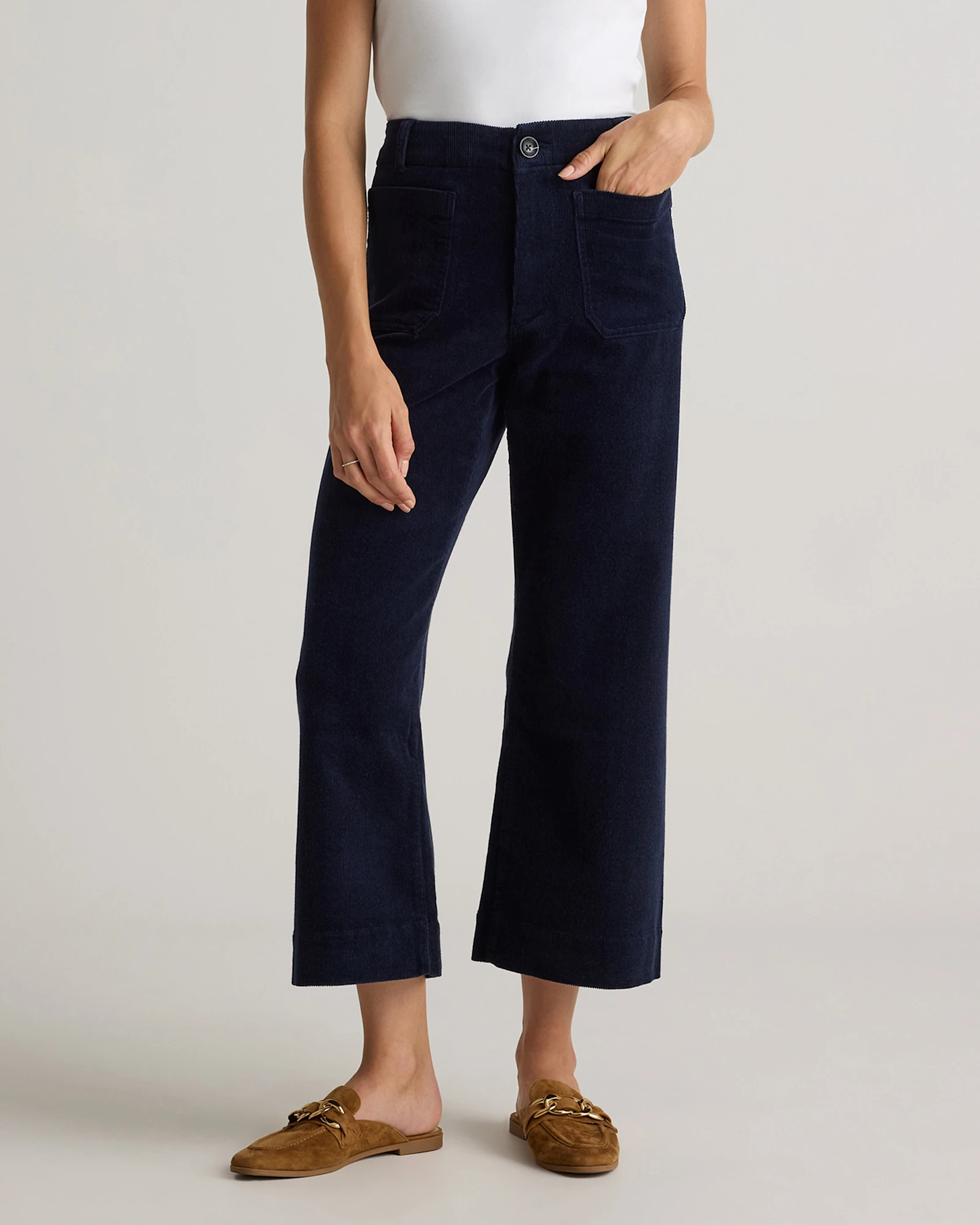 Quince | Women's Organic Stretch Corduroy Cropped Wide Leg Pants in Warm Brown, Size 4, Organic Cotton | Quince