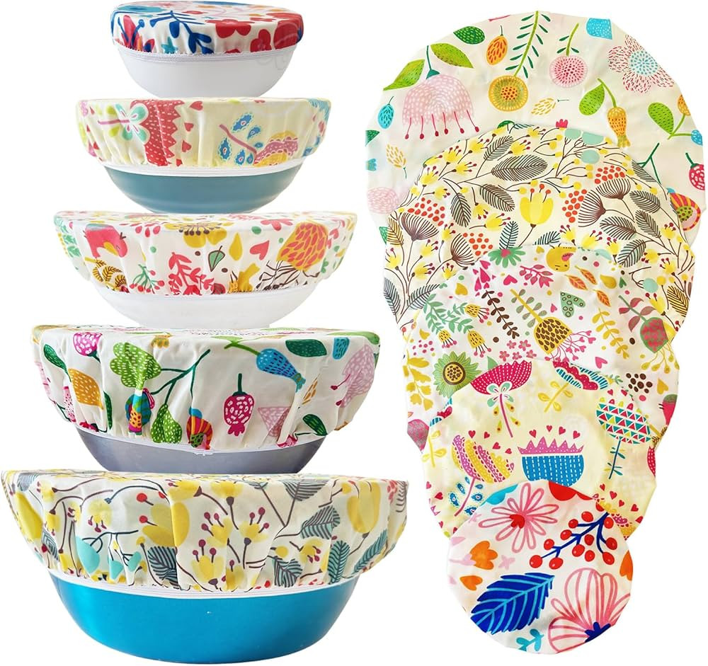 Beeswax Bowl Covers Reusable in 5 Size Stretch Cloth Fabric, Elastic Food Storage Covers Cotton B... | Amazon (US)