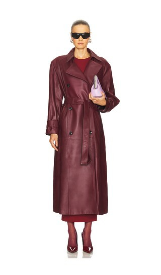 Corrin Leather Coat in Burgundy | Revolve Clothing (Global)