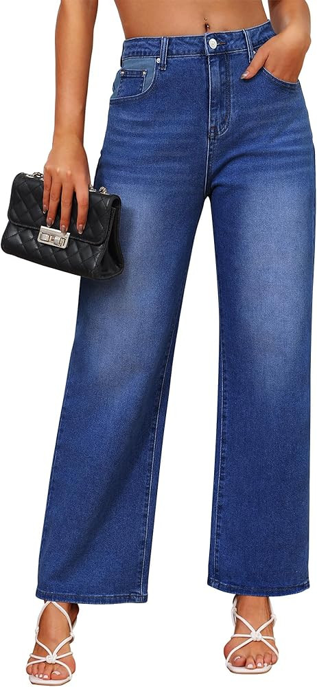 Genleck Jeans holgados de pierna ancha para mujer, pantalones de mezclilla holgados elásticos de... | Amazon (US)