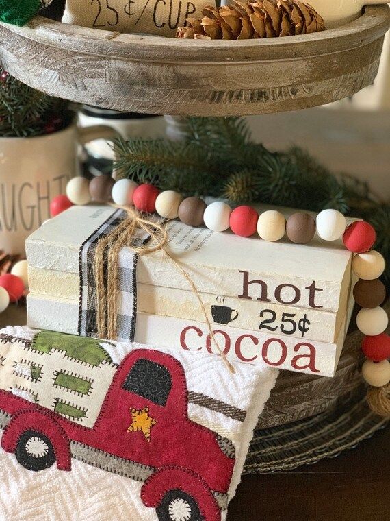 Stamped books / Hot Cocoa / Cocoa Bar / Christmas decor / Tiered tray decor / Farmhouse Decor / C... | Etsy (US)