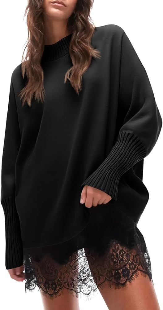 Cicy Bell Womens Mock Neck Sweaters Batwing Long Sleeve Chunky Knit Pullover Oversized Fall Casua... | Amazon (US)