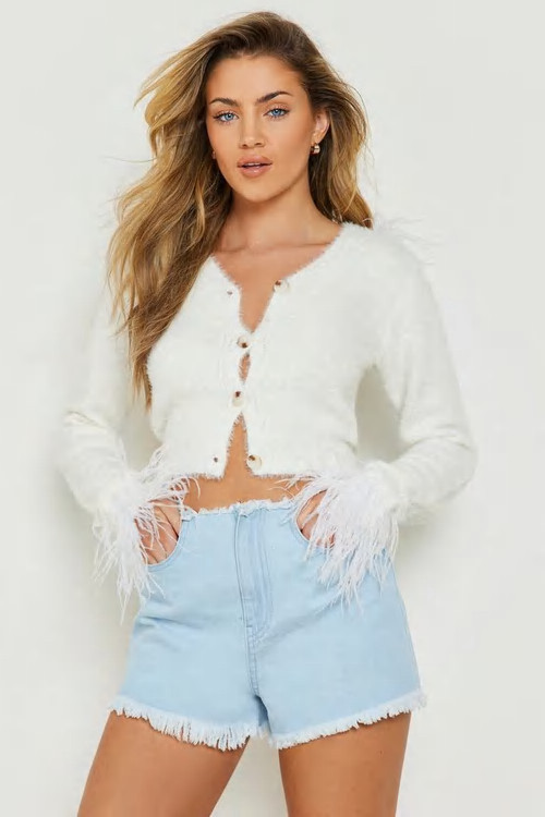 Feather Trim Cardigan | Boohoo.com (US & CA)
