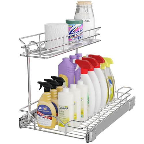 OCG Under Sink Cabinet Organizer Two Tier Pull Out Shelf (11.75W x21D), Under Sink Sliding Shelf for Kitchen Bathroom Cabinet 2 Tier Chrome | Amazon (US)