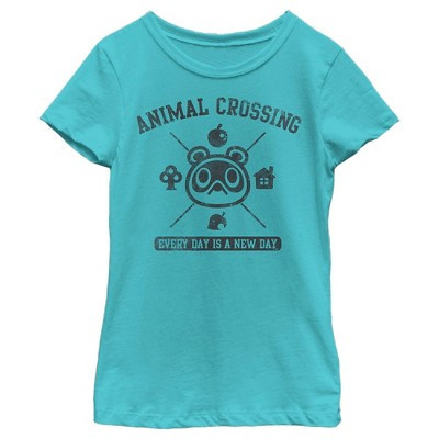 Girl's Nintendo Animal Crossing Every Day is a New Day  T-Shirt - Tahiti Blue - Large | Target