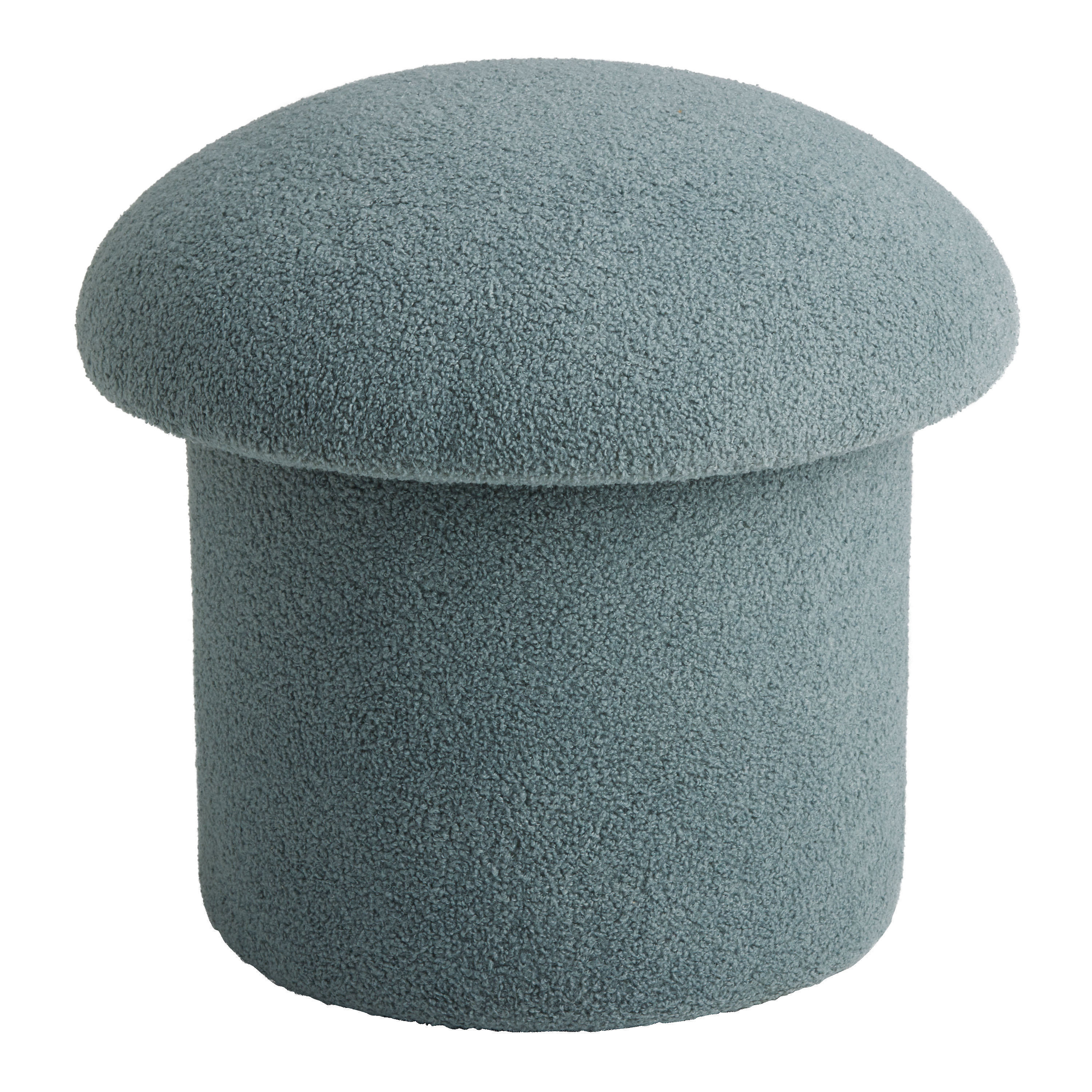 Round Faux Sherpa Mushroom Upholstered Storage Ottoman | World Market