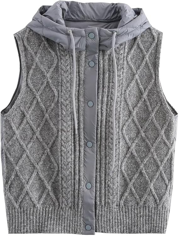 Women's Quilted Hooded Knit Vest Lightweight Padded Sleeveless Jacket, Casual Retro Layered Sweat... | Amazon (US)