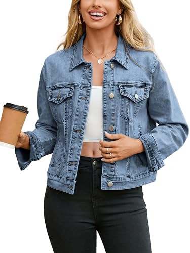 Glamaker Womens Jean Jacket 2026 Basic Trendy Long Sleeve Denim Jackets Button Down Fitted Wester... | Amazon (US)