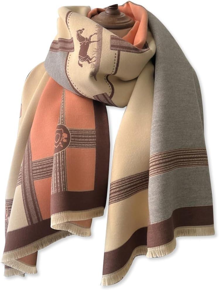 LumiSyne Winter Scarf Warm Shawl Women Color Blocked Horse Pattern Reversible Scarf With Tassel Pashmina Shawls And Wraps | Amazon (US)