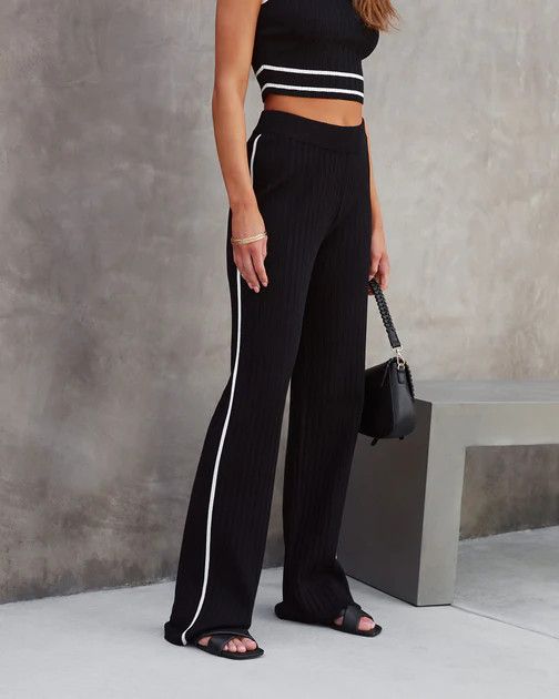 Giada Ribbed Knit Pants - Black/White | VICI Collection