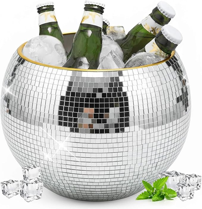 9.8 Inch Disco Ball Ice Bucket, Mirror Silver Cooler for Wine, Beer & Champagne, Perfect Retro Pa... | Amazon (US)
