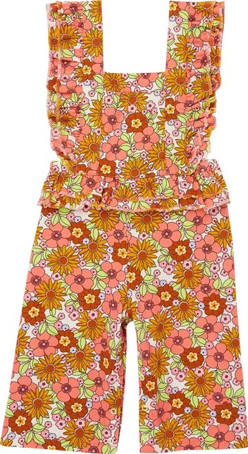 Wonder Nation Toddler Girl Sleeveless Ruffled Print Denim Romper, Sizes 18M-2T | Walmart (US)