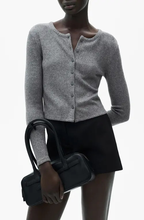 MANGO Rib Button-Up Cardigan in Grey at Nordstrom, Size X-Large | Nordstrom