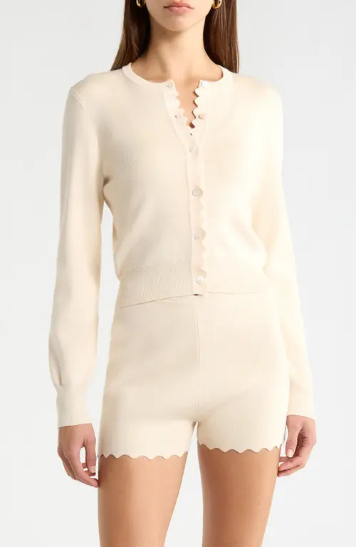 ASTR the Label Scalloped Placket Crop Cardigan in Cream at Nordstrom, Size Small | Nordstrom