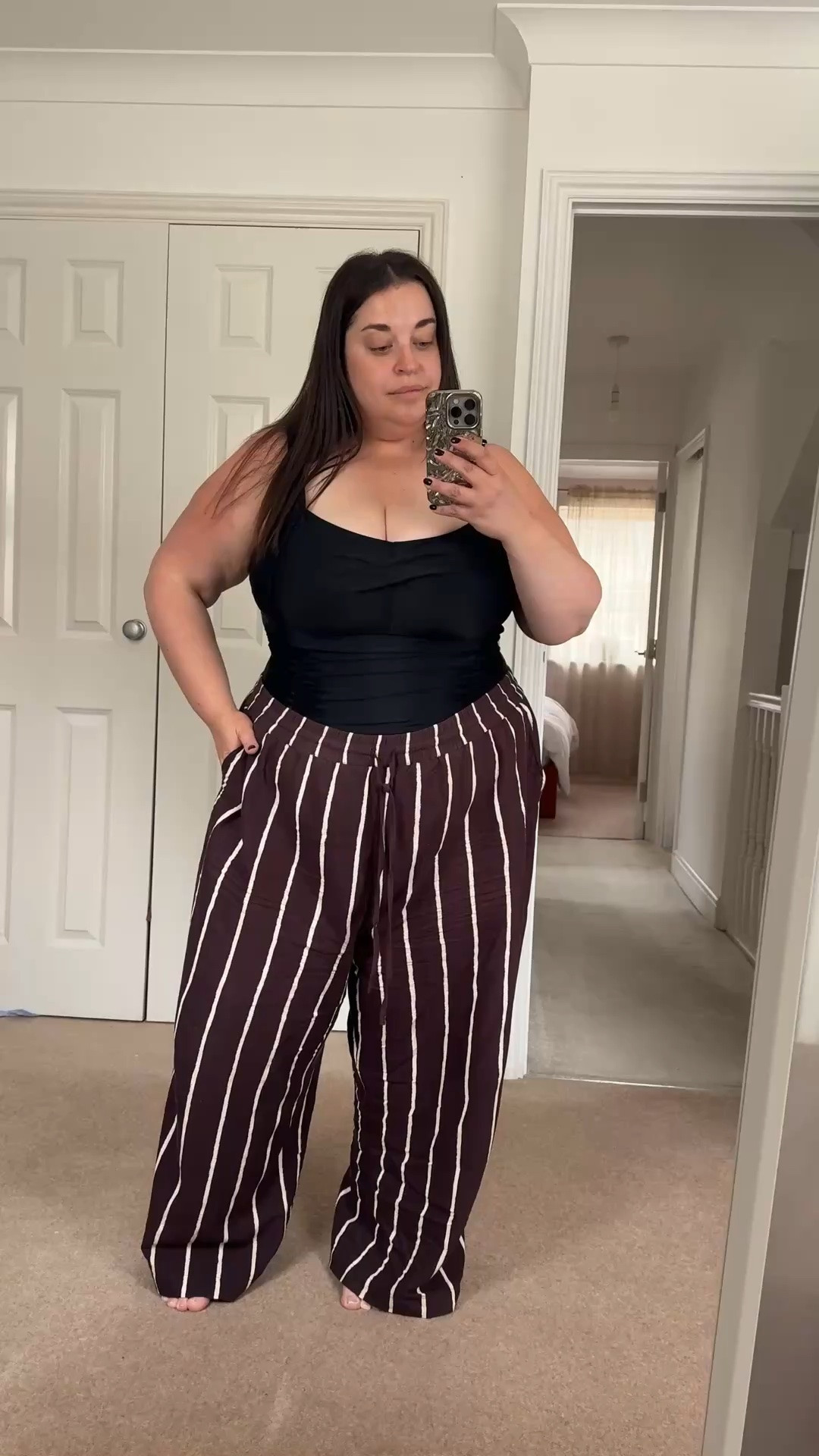 I have lived in these brown cotton striped trousers all summer - one of my best purchases! Wearing a size 24

#LTKuk #LTKsummer #LTKplussize