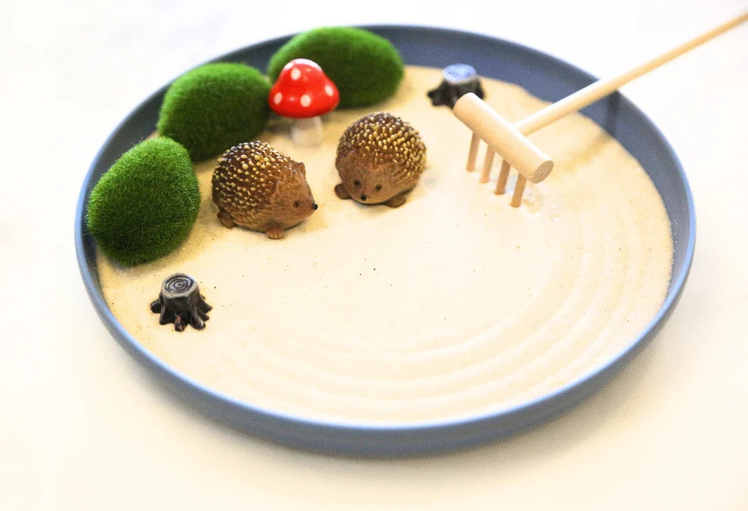 HEDGEHOG Mini Zen Garden Dorm Decor Cute Mini Animals Sandbox Fidget Toy Animal Gifts Sensory Toy... | Etsy (US)