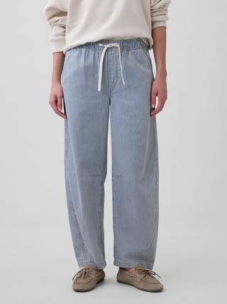 Mid Rise SuperSoft Stripe Pull-On Barrel Jeans | Gap Factory
