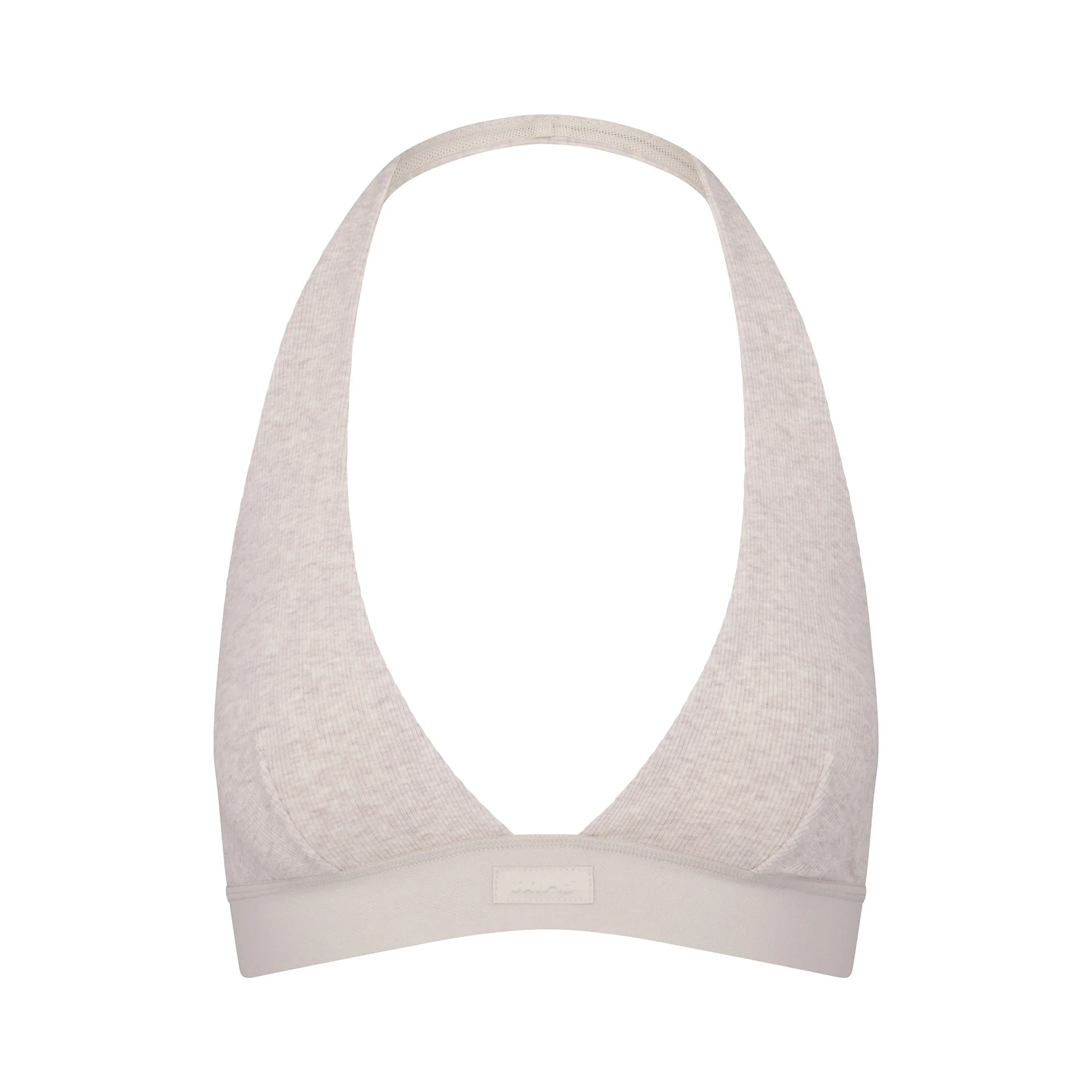 COTTON RIB HALTER BRALETTE | HEATHER OATMEAL | SKIMS (US)