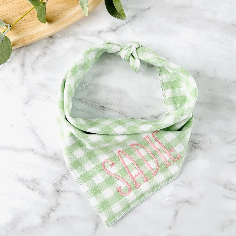 Personalized dog bandana, Embroidered dog bandana, Green gingham dog bandana, Easter dog bandana, | Etsy (US)