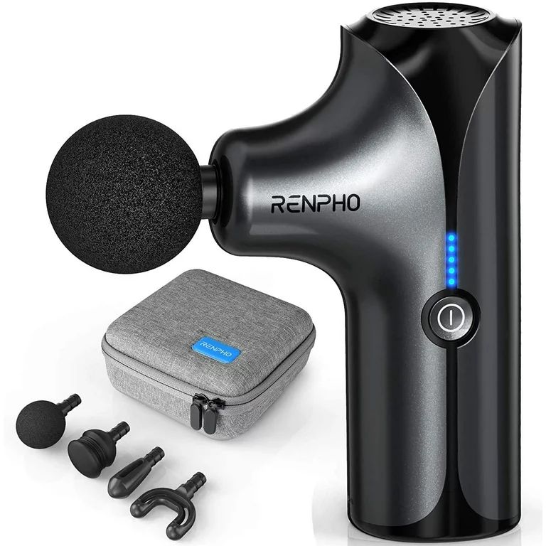 RENPHO Pocket-Sized Deep Tissue Mini Massager Gun with 4 Massage Head & Carry Case, Black | Walmart (US)