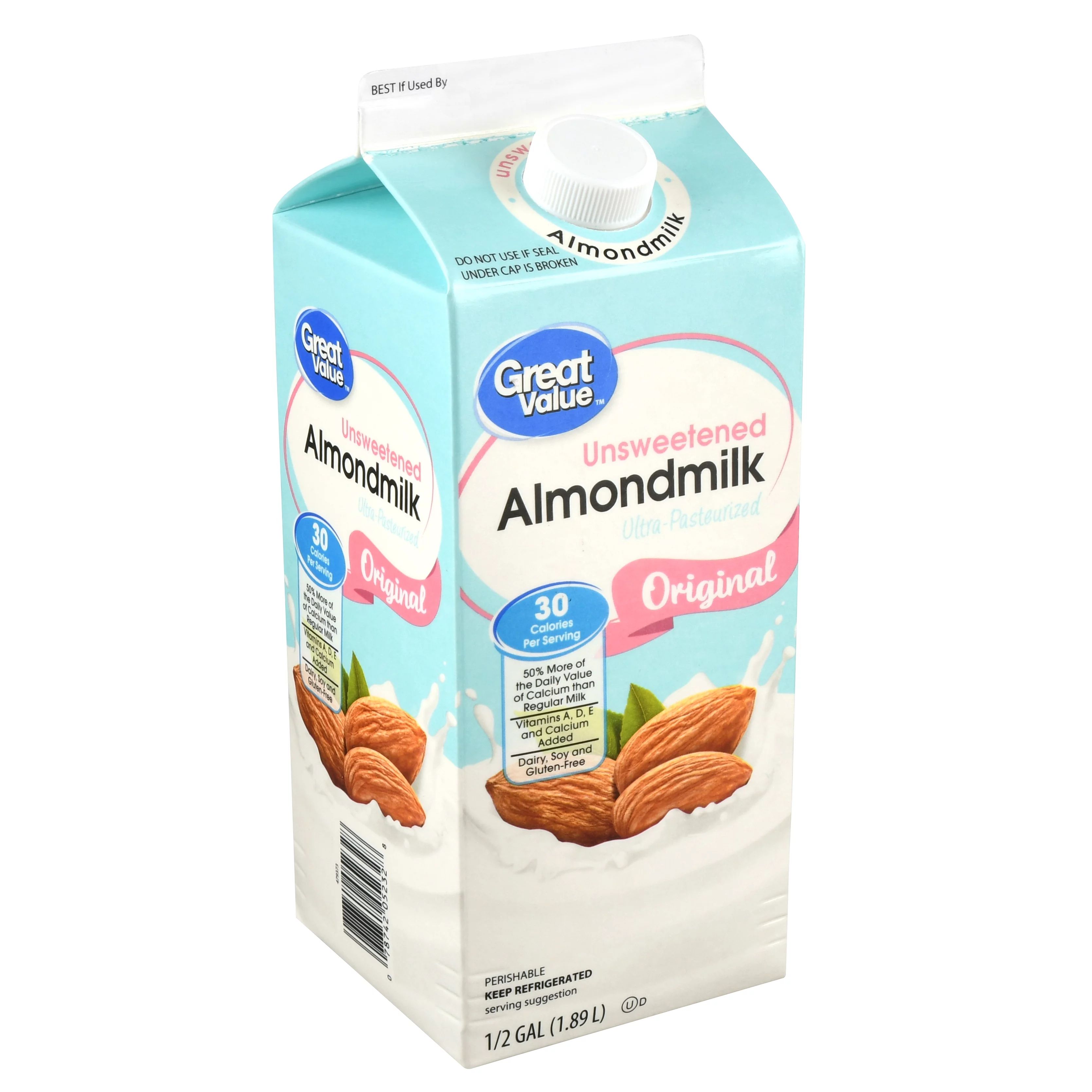 Great Value Original Unsweetened Almond Milk, Half Gallon, 64 fl oz | Walmart (US)