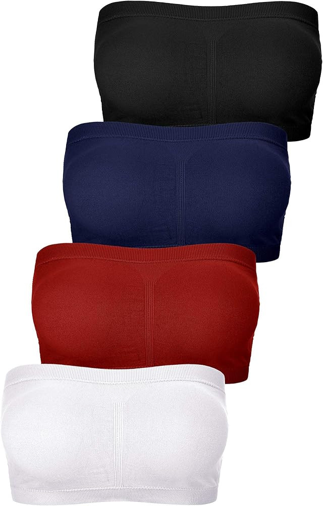SATINIOR 4 Pieces Women Seamless Bandeau Bra Strapless Bralette Padded Tube Top Bra | Amazon (US)