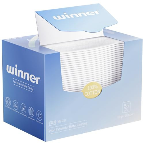 Winner Face Towels, 100% USDA Biobased Facial Towelettes XL, Disposable Face Towel for Sensitive Skin, Ultra Soft Makeup Remover Dry Wipes, Odor-Free, 55 Count, 1 Pack | Amazon (US)