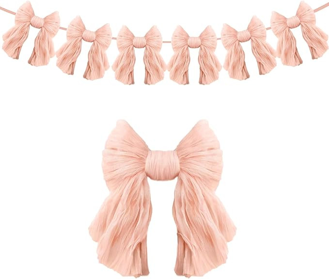 1 String of 6 Peach Bows Garland Banner Decoration, Adjustable Pre-Strung Ornaments for Birthday,... | Amazon (US)