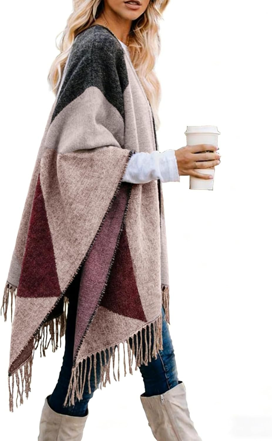 Moss Rose Women's Travel Plaid Shawl Wrap Open Front Poncho Cape for Fall Winter | Amazon (US)
