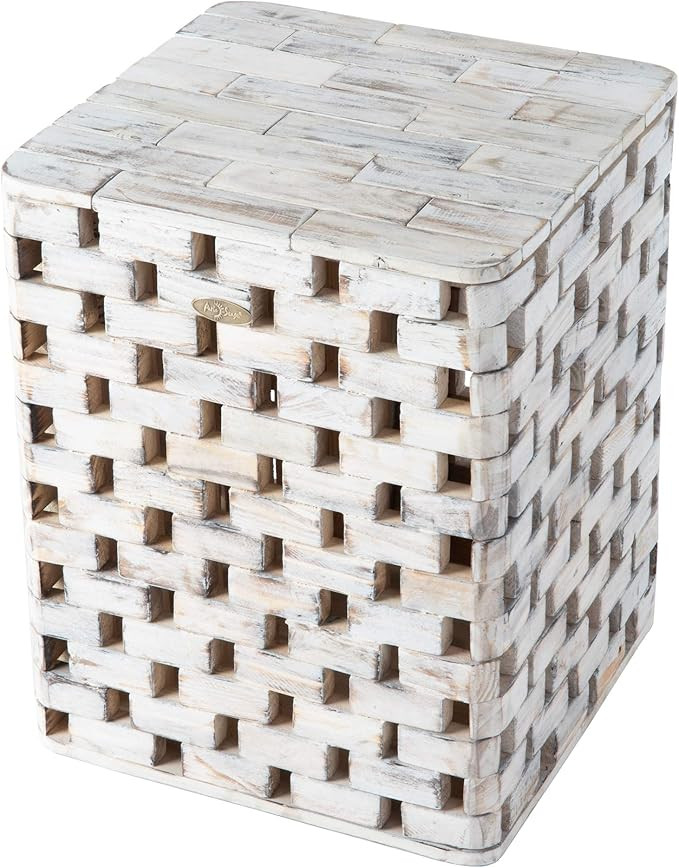 Patio Sense Maya Square Indoor Outdoor Garden Stool Table | Reclaimed Wood | Rustic White Design ... | Amazon (US)