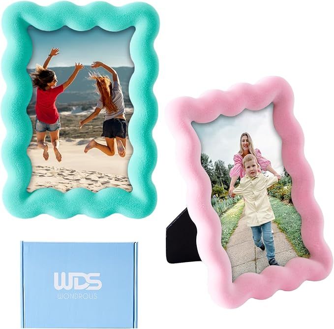 WDS WONDROUS 2 PCS 3x5 Wavy Picture Frames for Table Top, Small Pink and Green Standing Photo Fra... | Amazon (US)