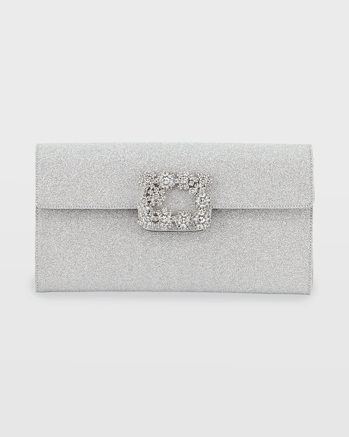 Floral Crystal-Buckle Glitter Fabric Envelope Clutch Bag | Neiman Marcus