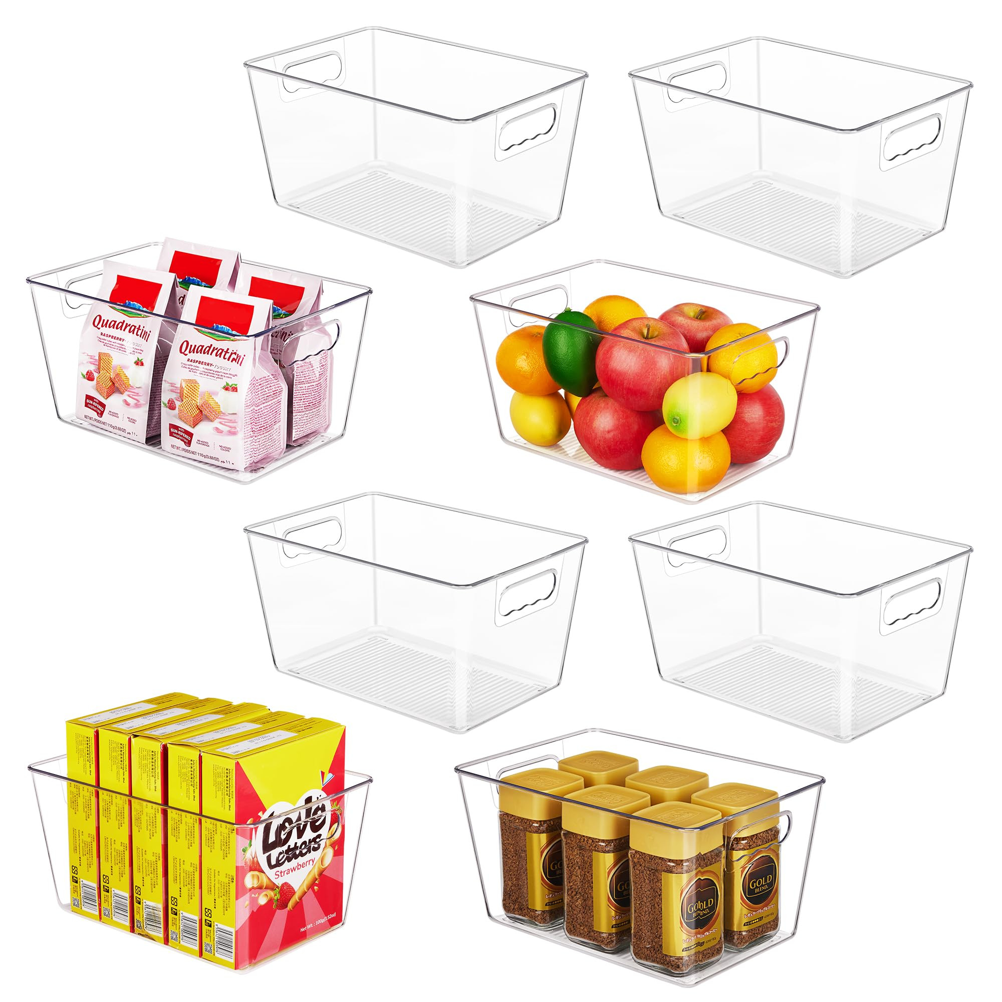 YIHONG Clear Plastic Storage Bins, 8 Pack Pantry Organizer Bins with Handle for Kitchen, Freezer,... | Amazon (US)