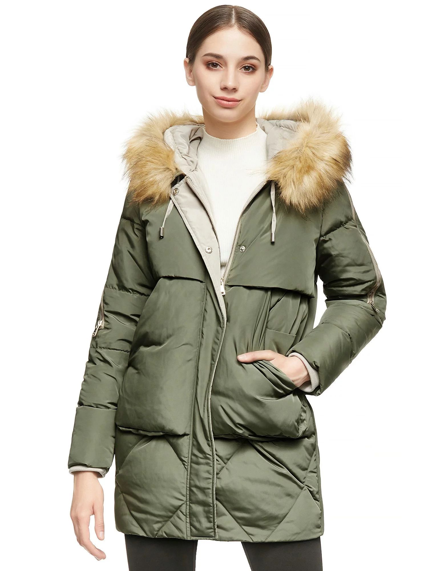 Orolay Women’s Removable Fur Large Pockets Down Jacket | Walmart (US)