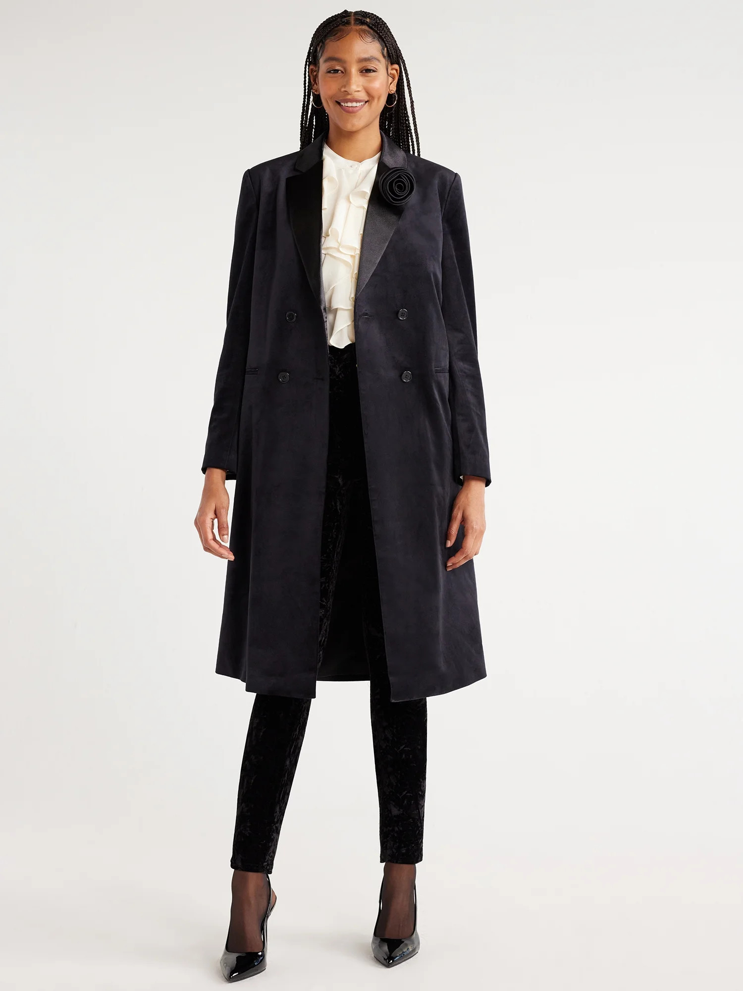 Scoop Women’s Midi Length Velvet Tuxedo Blazer, Sizes XS-XXL | Walmart (US)