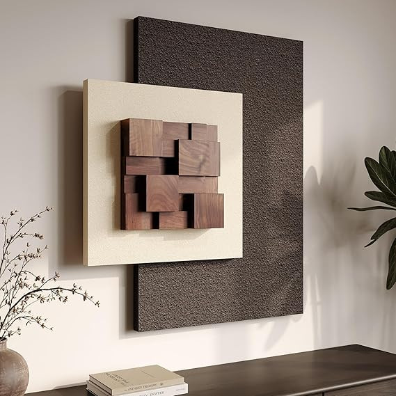 3D Wood Textured Large Neutral Abstract Wall Art, Modern Beige Brown Geometric Paintings Artwork ... | Amazon (US)