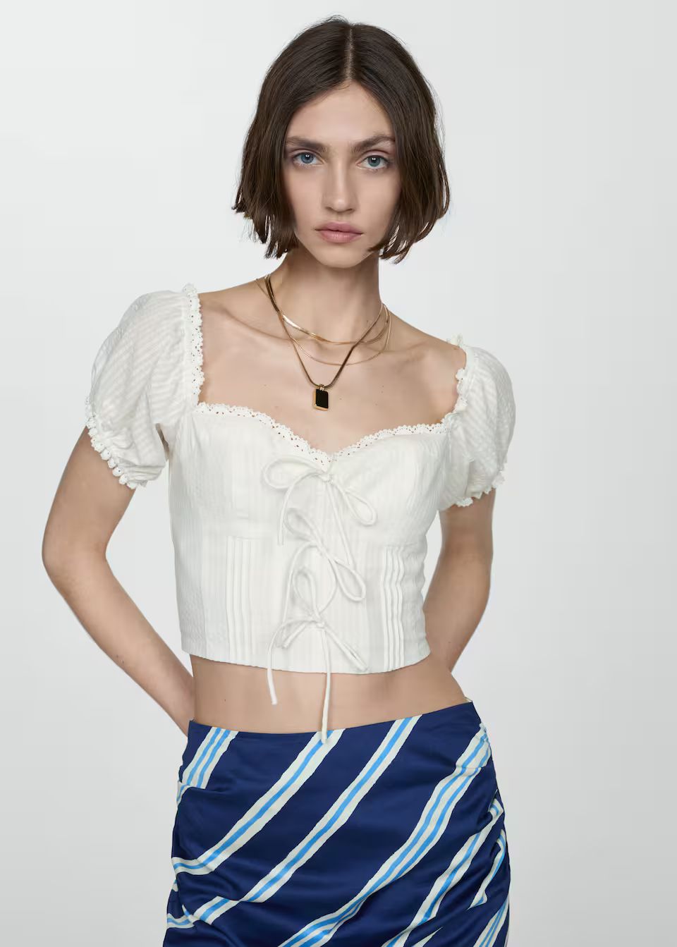 crop blouse with bow detail -  Women | Mango USA | MANGO (US)