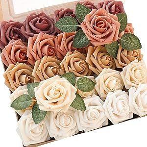 Floroom Artificial Flowers 25pcs Real Looking Burnt Orange Ombre Colors Foam Fake Roses with Stem... | Amazon (US)