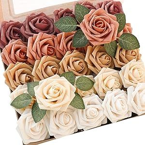 Floroom Artificial Flowers 25pcs Real Looking Burnt Orange Ombre Colors Foam Fake Roses with Stem... | Amazon (US)