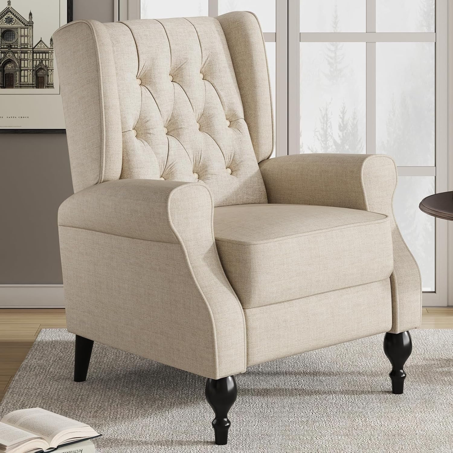 Jocisland Wingback Recliner Chair for Living Room,High Back and Thick Armrest,Fabric Light Beige | Walmart (US)
