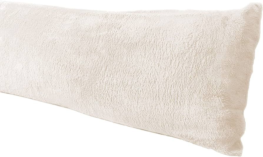 Extra Soft Body Pillow Cover, Sherpa/Microplush Material, 20x54 Inches, Zipper Closure (Cream) | Amazon (US)