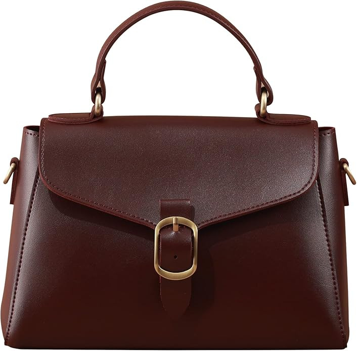 Vintage Vegan Leather Flap Top Handle Bag For Women Retro Satchel Casual Purse Simple Shoulder Cl... | Amazon (US)